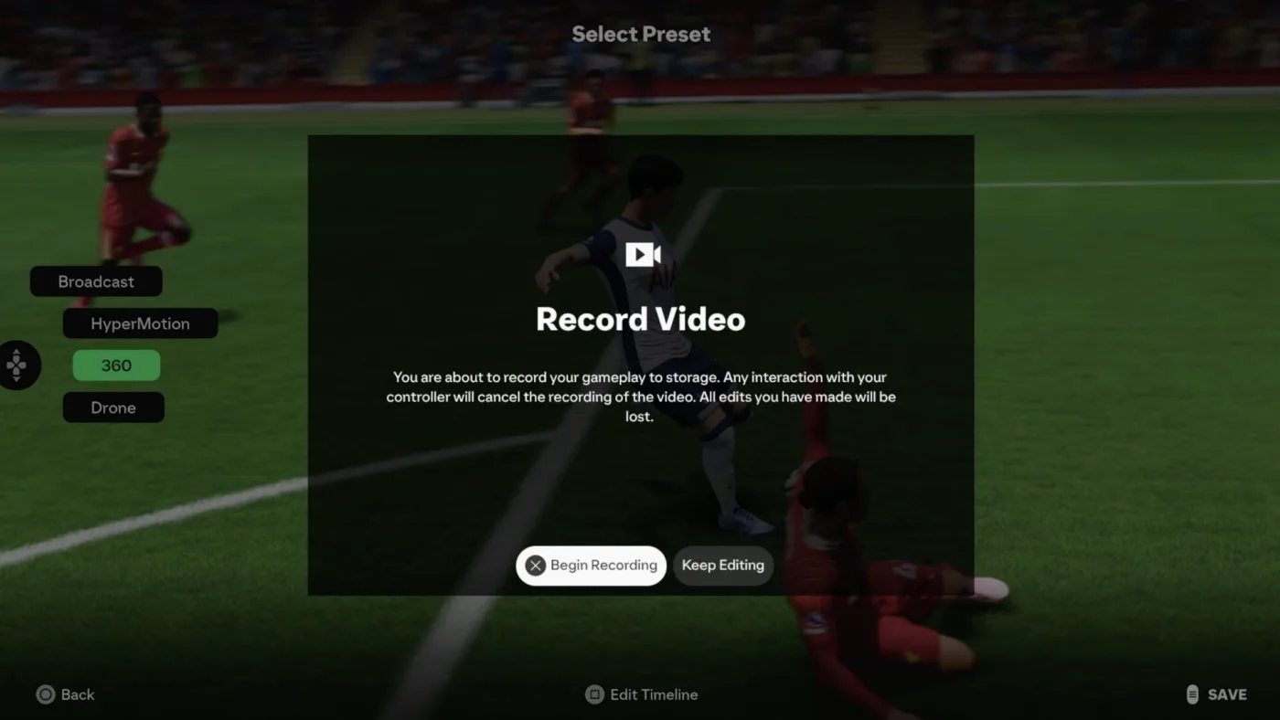 The EA SPORTS HIGHLIGHTER in-game recording prompt over a match scene in EA SPORTS FC 25